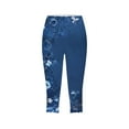 thumbnail image 4 of Jxximdong Leggings for Women Leggings For Women Floral Print High Waist Pants Knee Length Slim Fit Yoga Cropped Trouser Blue L Yoga Pants, 4 of 5
