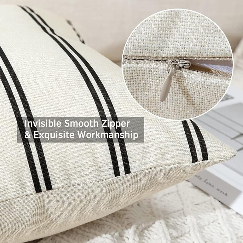Pack of 4 Outdoor Throw Pillow Covers 18x18 Inch Waterproof Modern Geometry Decorative Square Garden Cushion Cases/Shell for Couch Patio Furniture Tent Balcony (Black)