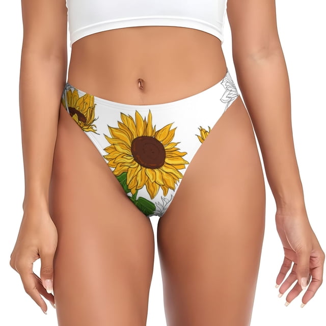 Fotbe Plump Sunflower And Sketch Tanga Sin Costuras para Mujer con Estampado – Panties Invisibles, Transpirables y Cómodos para Uso Diario-Small