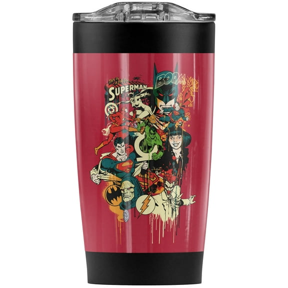 Justice League Dripping Characters Stainless Steel Tumbler 20 oz Coffee Travel Mug/Cup, Vacuum Insulated & Double Wall with Leakproof Sliding Lid | Great for Hot Drinks and Cold Beverages