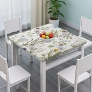 Square Tablecloth with Elastic Edge, Floral Botanical Vinyl Table Cover Waterproof Wipeable for Kitchen Dining Farmhouse Picnic Rustic Decor
