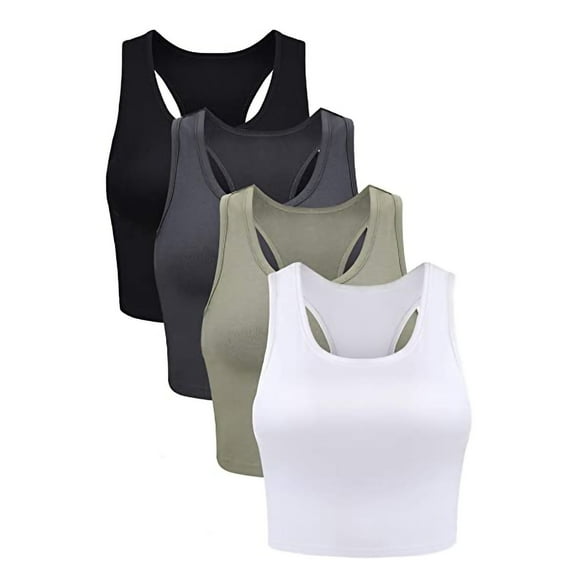 Spring Tops for Women Womens Square Neck Ribbed Seamless Workout Exercise Shirts Yoga Women's Tops 4 Pieces Basic Crop Tank Tops Sleeveless Crop Sport Blouse