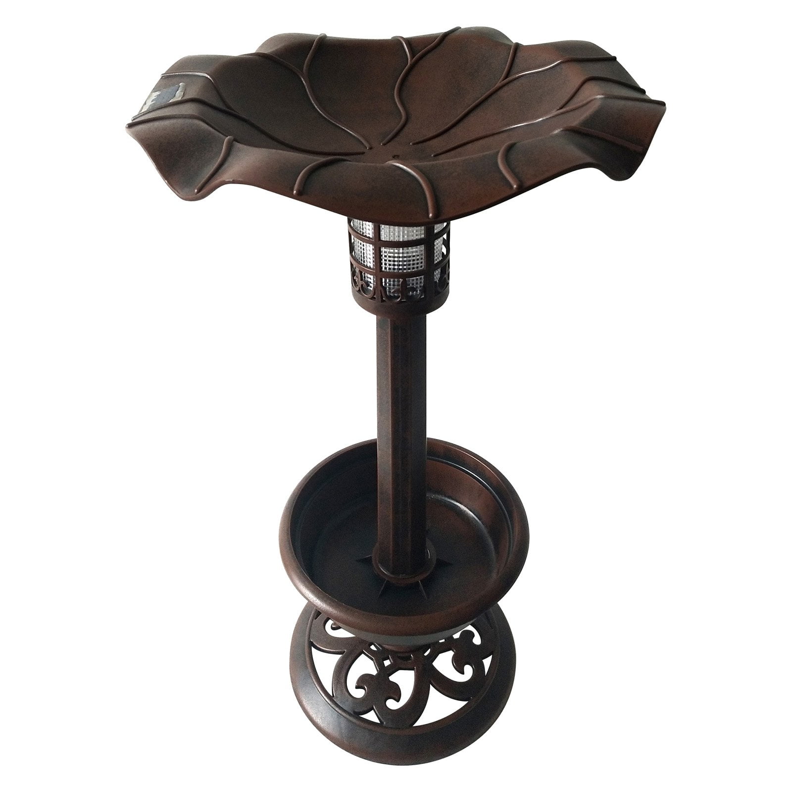 Plastic Bird Bath with Solar Light Brown