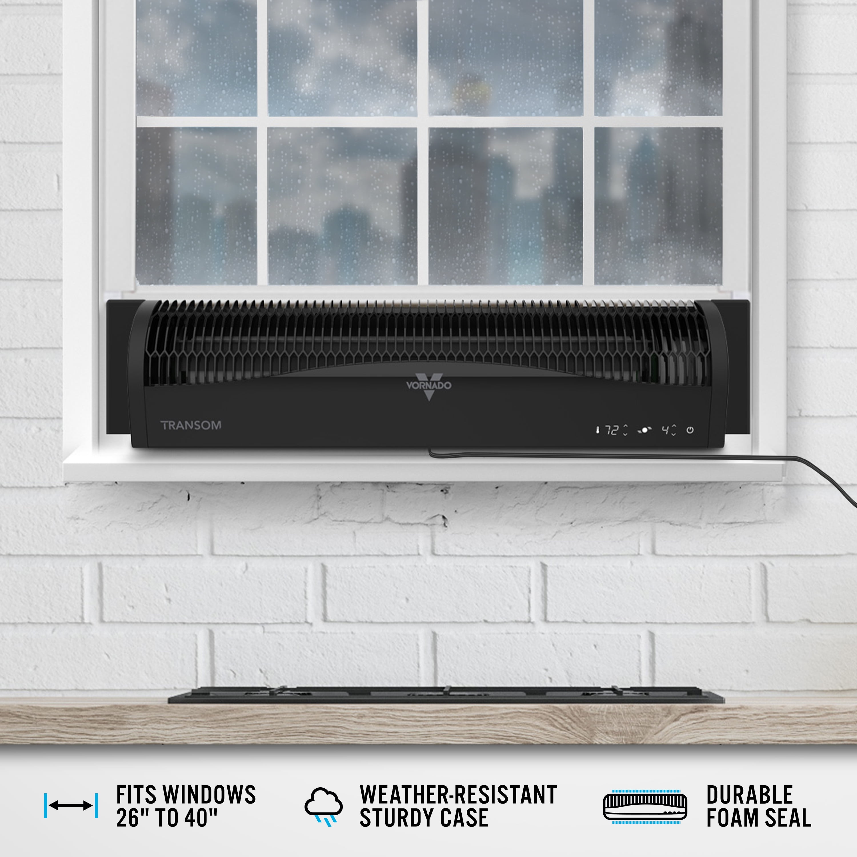 Vornado Transom® Window Fan with 4 Speeds, Remote Control, Reversible Exhaust Mode, Weather Resistant Case, Black, Whole Room