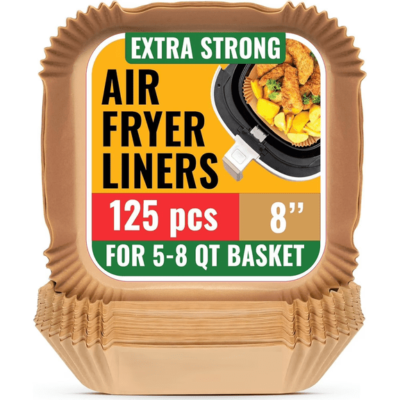 125Pcs Disposable Air Fryer Paper Liners Non-Stick Oil Proof 8” Square 5-8 Qt Basket