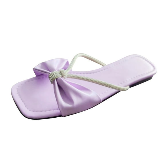 TJAZFJPA Slippers for Women Black Fuzzy Ladies Fashion Solid Color Leather Rhinestone Butterfly Knot Open Toe Flat Slippers Fuzzy Slippers Women with Strap Cloud Slippers with Arch Support for Women