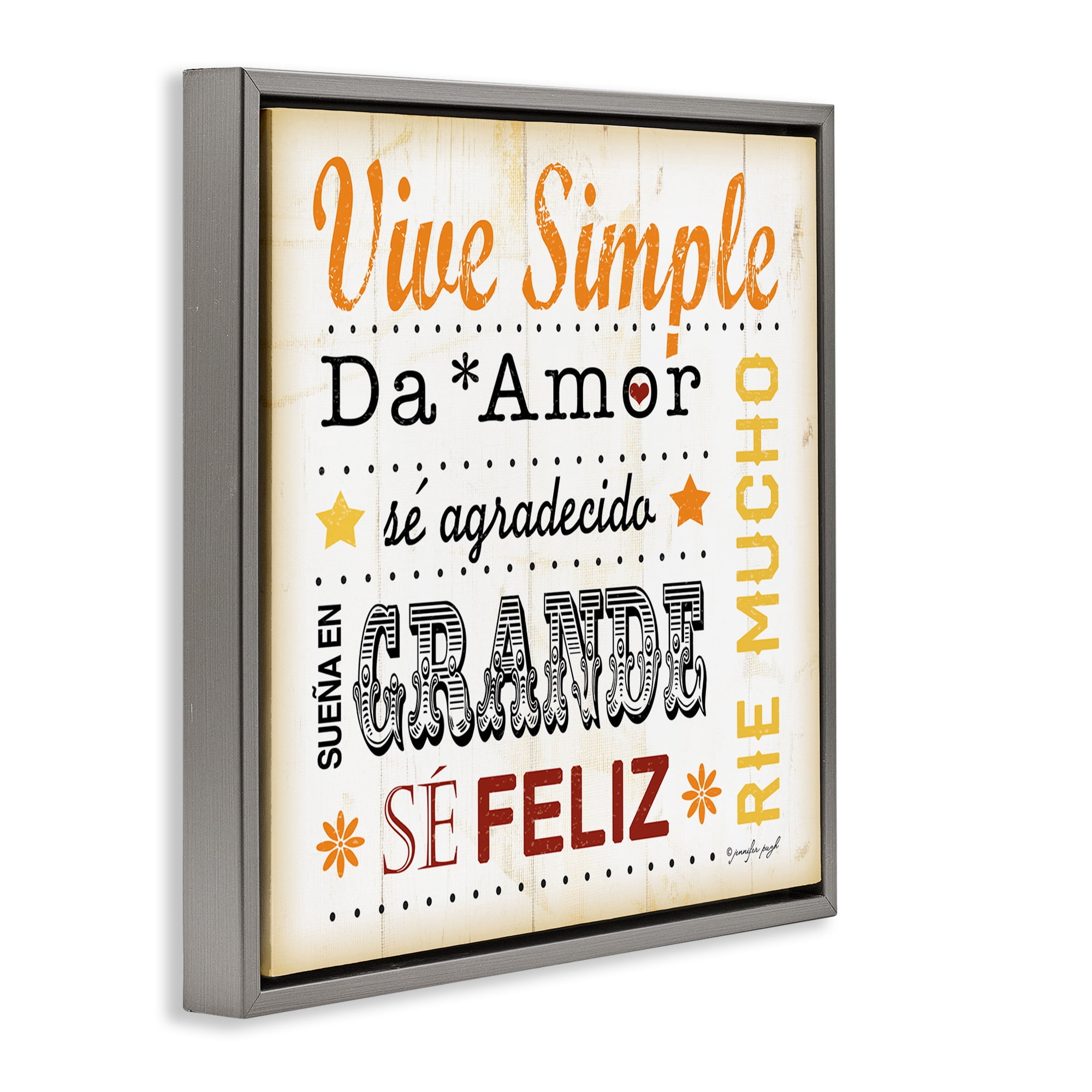 Stupell Industries Inspiraciones Diarias de Felicidad Inspirational Quotes & Sayings Painting Gray Floater Framed Art Print Wall Art, 25 x 25