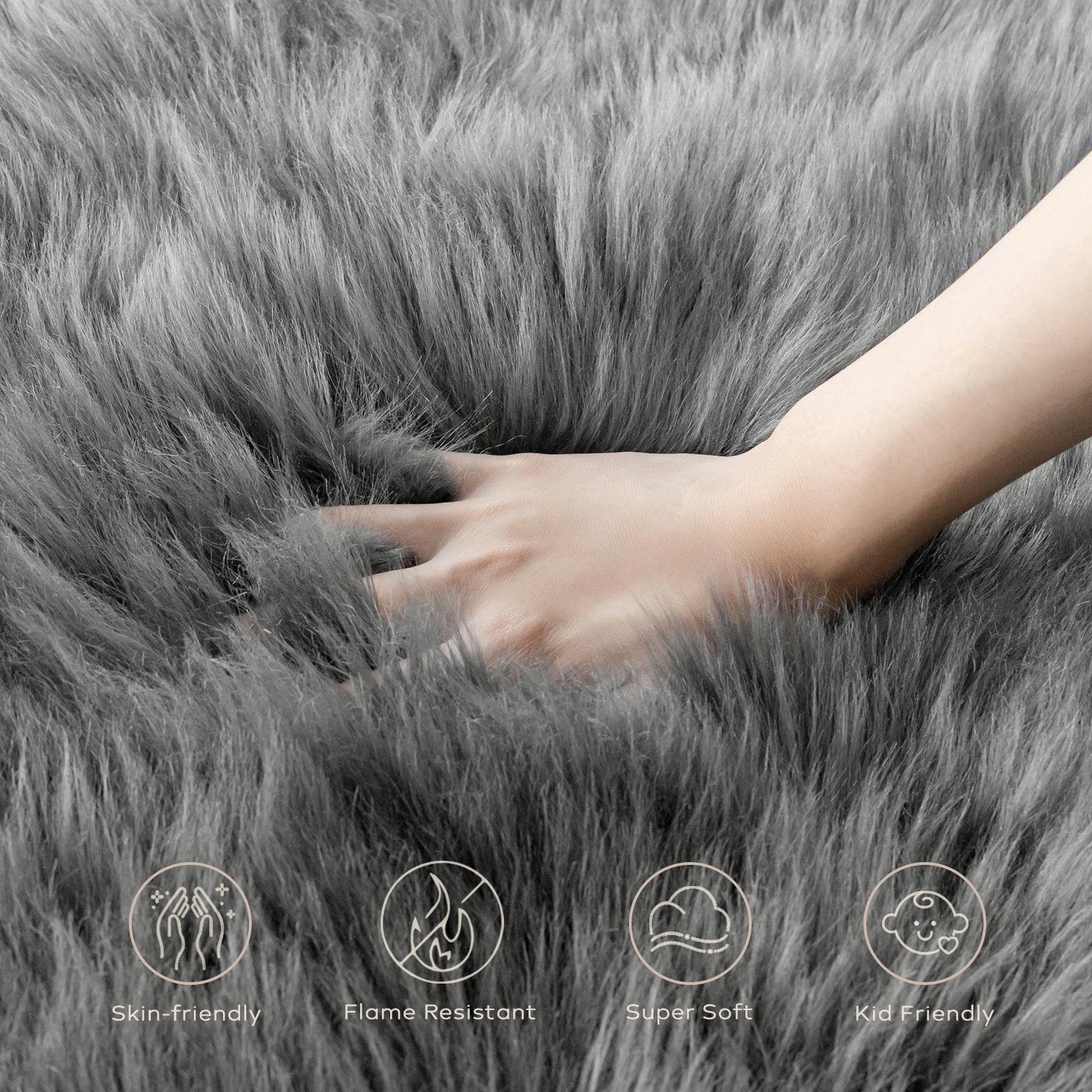 Phantoscope Faux Fur Area Rug, Fluffy Dark Gray Shag Carpet, Ultra Soft Machine Washable Indoor Area Rug, 2' x 3', for Living Room, Bedroom, Nursery & Kids Room