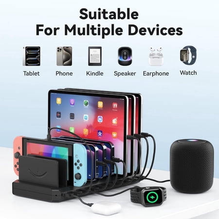 Bravoul Multi Device Charger Organizer USB A 10-Ports Docking Station for iPad & iPhone, Black