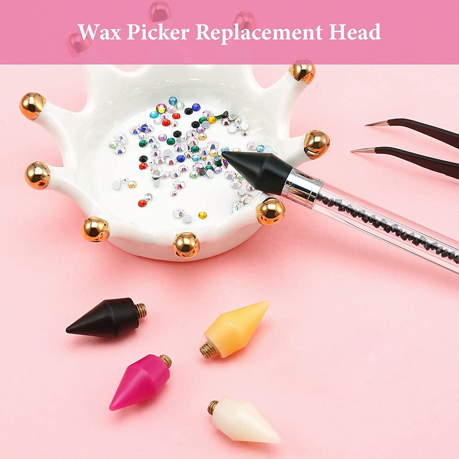 Zoizocp 12 Pieces Wax Replacement Head Tips Nail Rhinestones Picker with Case for Nail Dotting Pen to Pick Up Nail Gem Jewelry, Replacement Wax Head