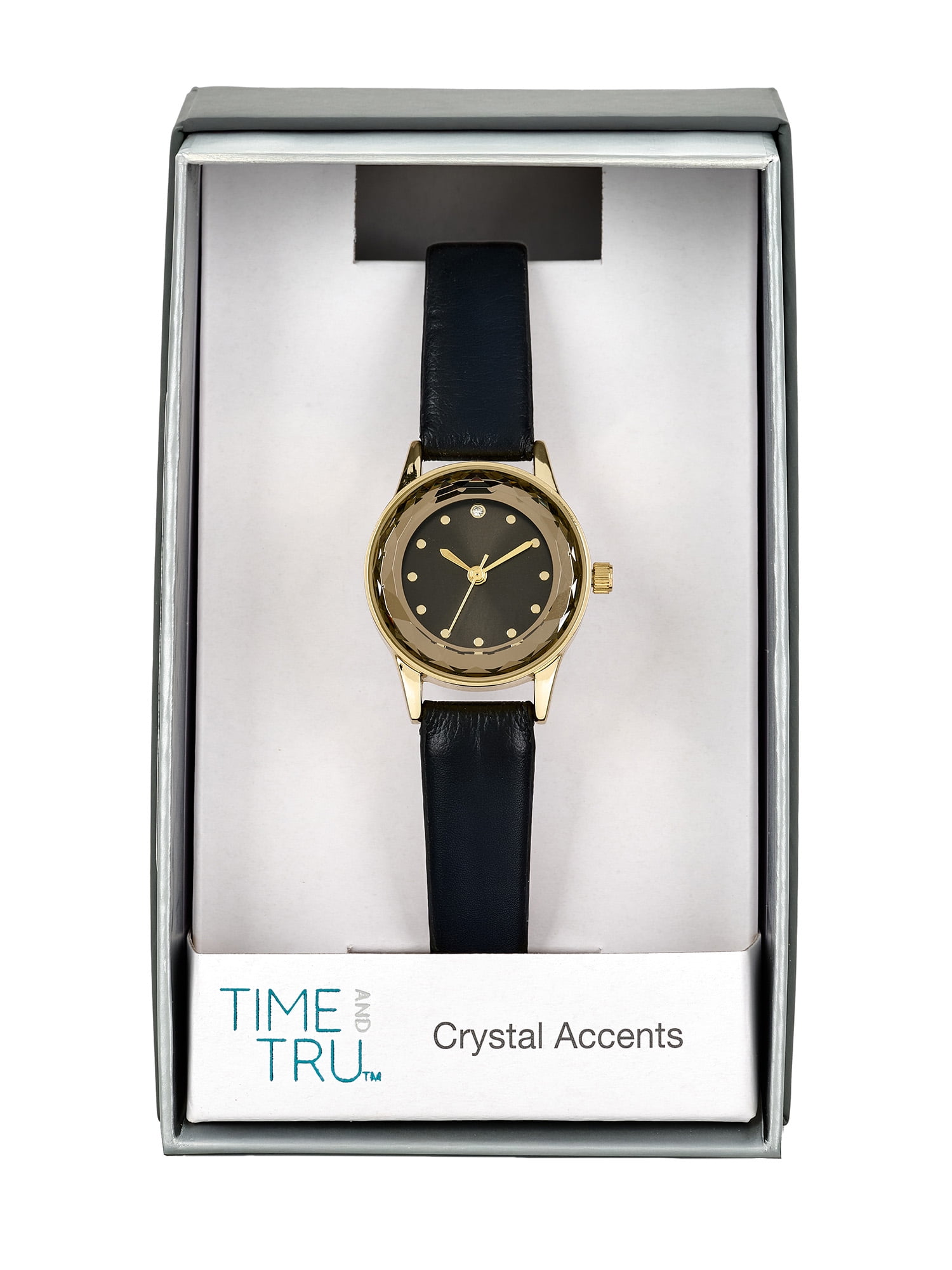 Time and Tru Women's Adult Gold Tone Cushion Case Watch with Faceted Bezel