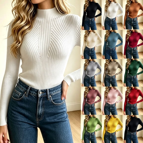 Women's Turtleneck Texture Ribbed Pullover Sweater ,Long Sleeve Slim Fit Detail Stretchy Tops For Fall Winter Occasion Red S