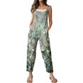 thumbnail image 7 of Women Linen Overalls Summer Casual Floral Printed Loose Fit Jumpsuits Boho Cute Wide Leg Rompers Pants with Pockets, 7 of 7