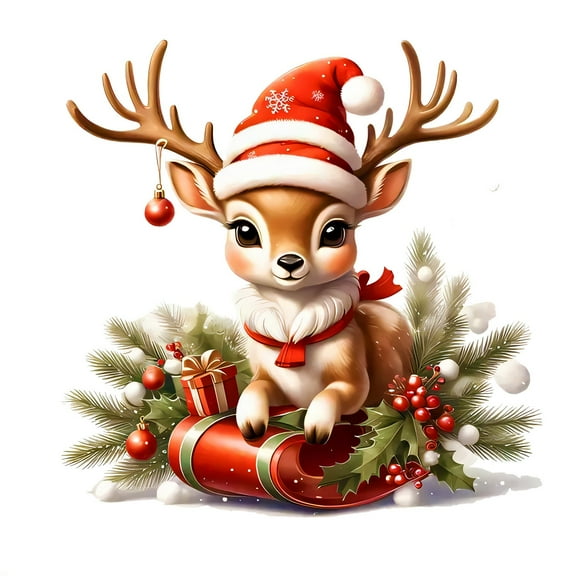 Christmas Cute Deer With Santa Hat Window Stickers And Home Wall Stickers 1 Piece For Festive Home Decor