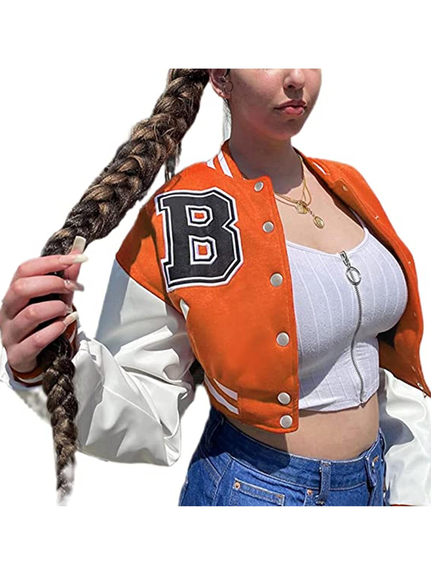 Sunisery Women Cropped Varsity Jacket Y2k Colorblock Letterman Baseball