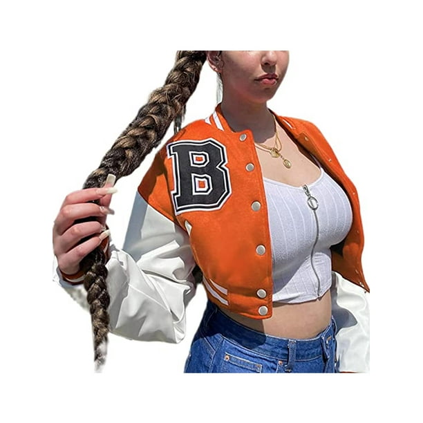 Sunisery Women Cropped Varsity Jacket Y2k Colorblock Letterman Baseball