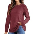 thumbnail image 2 of Pxiakgy long sleeve shirts for women Women's Long Sleeve Shirts Crewneck Tunic Tops Lightweight Fall Sweaters womens long sleeve tops shirts for women gifts for women Red + L, 2 of 5