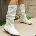 thumbnail image 2 of EKVAHL Women's Slouch Mid‑Calf Boots, Relaxed Fit Faux Leather Flat Boots, Low Heel Daily Walking Boots For Fall Street Wear White, 2 of 4
