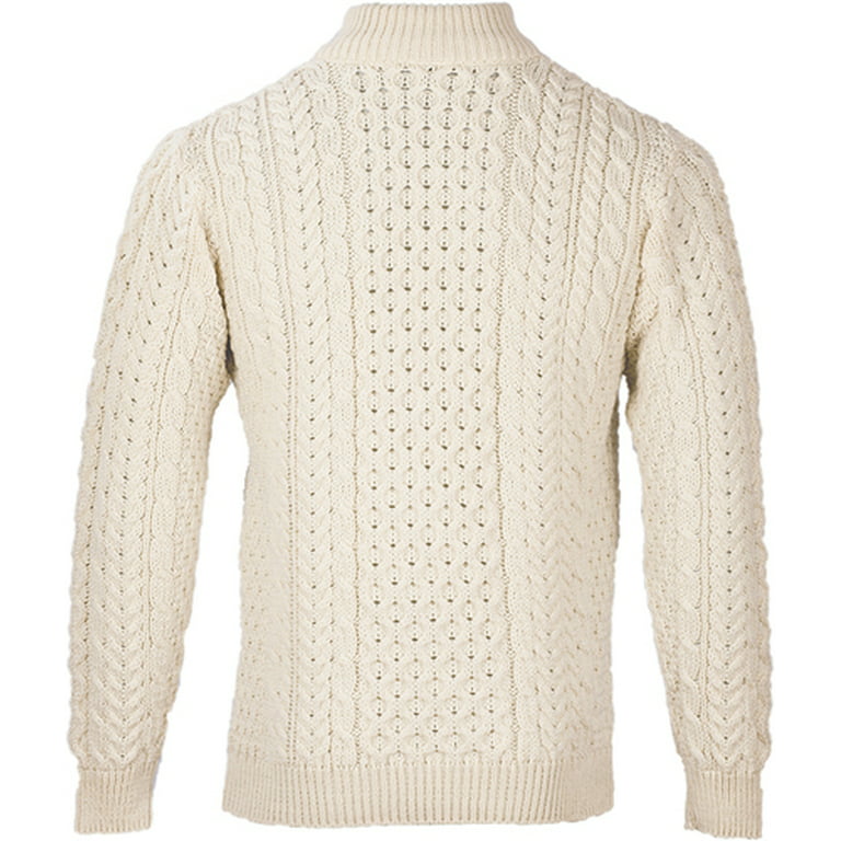 Merino Wool Aran Sweater - Bainin,Small at  Men's Clothing store:  Pullover Sweaters
