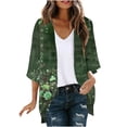 thumbnail image 2 of NTACZA 3/4 Sleeve Summer Cardigans for Women Lightweight Open Front Boho Floral Flowy Kimono Relaxed Beachwear Coverups Green, 2 of 5