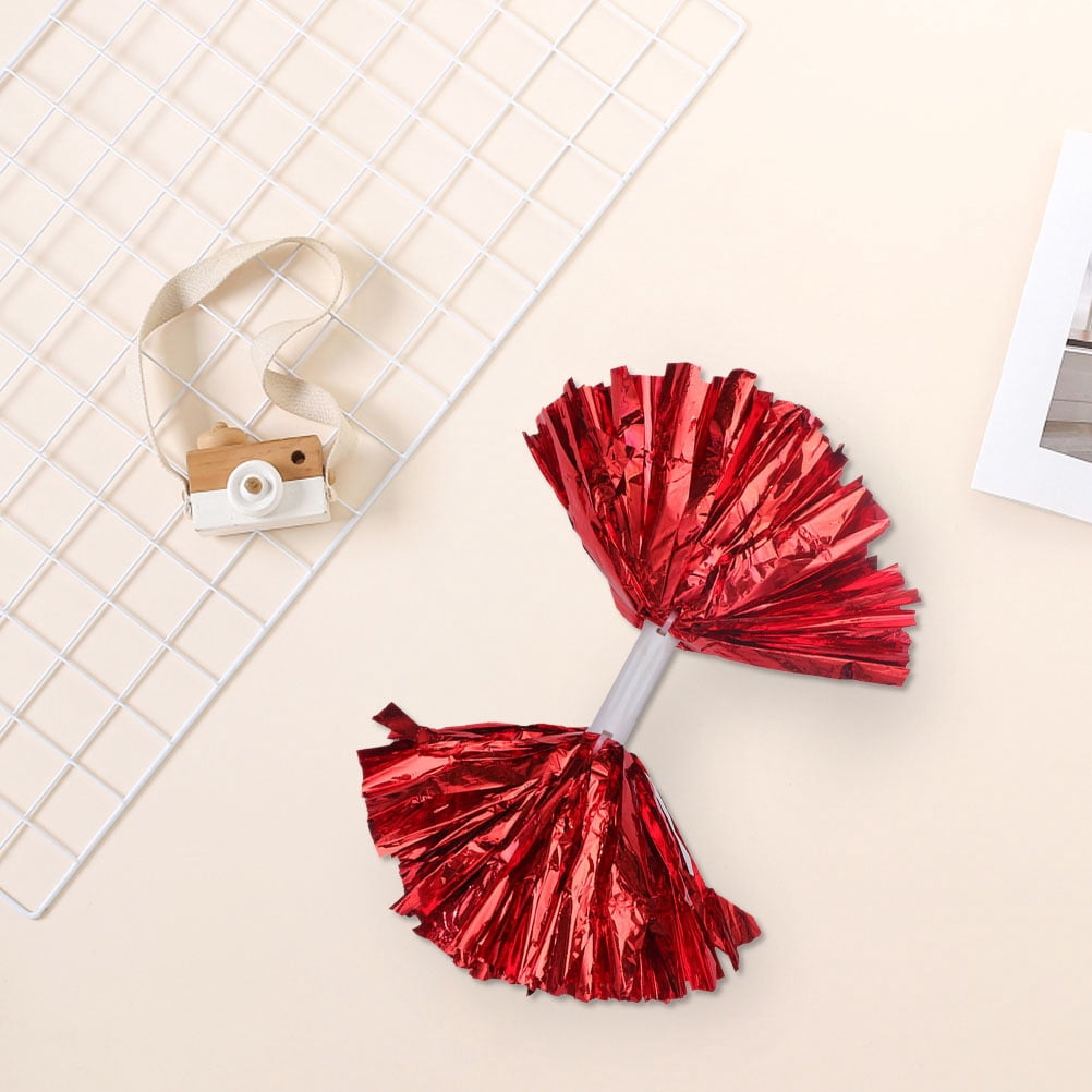 WRISTBIQUE Set of 4 Red Plastic Pom Poms, High Visibility Cheerleading Party Accessories for Celebrations and Events
