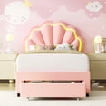 thumbnail image 6 of Homfa Twin Bed Frame with LED Light & Storage Drawer, Upholstered Platform Bed with Adjustable Petal Headboard, Pink Velvet, 6 of 9