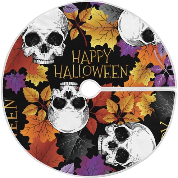 FMSHPON HalloweenSkull Xmas Christmas Tree Skirt Stand Mat for Holiday Party Decoration Indoor Outdoor 36 inches