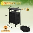 thumbnail image 3 of CZMDZH Narrow Side Table with Charging Station, End Table with LED Lights,3 Fabric Drawers and Open Shelf, Bed Side Tables Living Room, Small Spaces, Bedroom, Black, 3 of 12