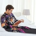 thumbnail image 6 of Honeii Colorful Wolf Head A Pattern Mens Pajamas Set,2pcs Men's Lounge Long Sleeve Sleep Shirt and Pajama Bottoms Sleepwear Set,Mens Pjs Sets-Small, 6 of 7