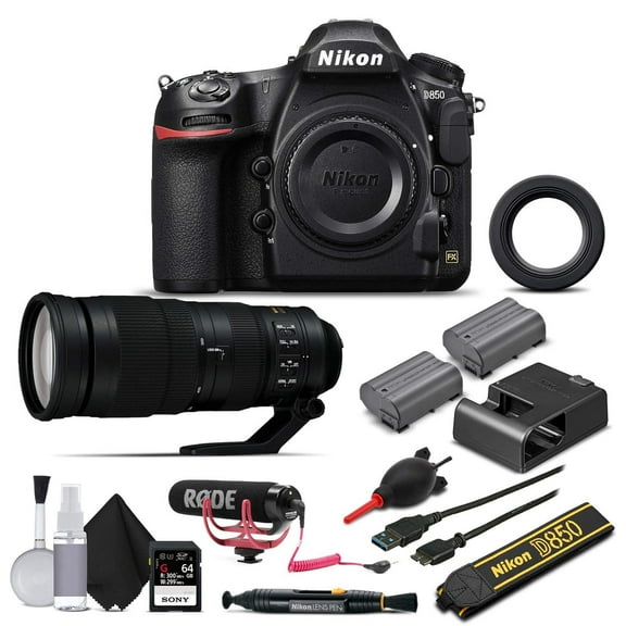 Nikon D850 DSLR Camera 45.7MP Full Frame with 200-500mm f/5.6 Lens 4K Video Bundle 64GB Card Battery Mic Bag (International Model)