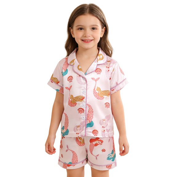 BOOMNY Baby Girls 2 Peice Pajamas Sets Graphic Short Sleeve Buttons Sleepwear Tops Shorts Pjs Set for Kids Cozy Loungewear Homewear