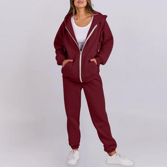 tarylea Sweatsuits Women 2 Piece Outfit Long Sleeve Full Zipper Hoodie Jackets Cinch Bottom Elastic Waist Joggers Casual Fall Tracksuit