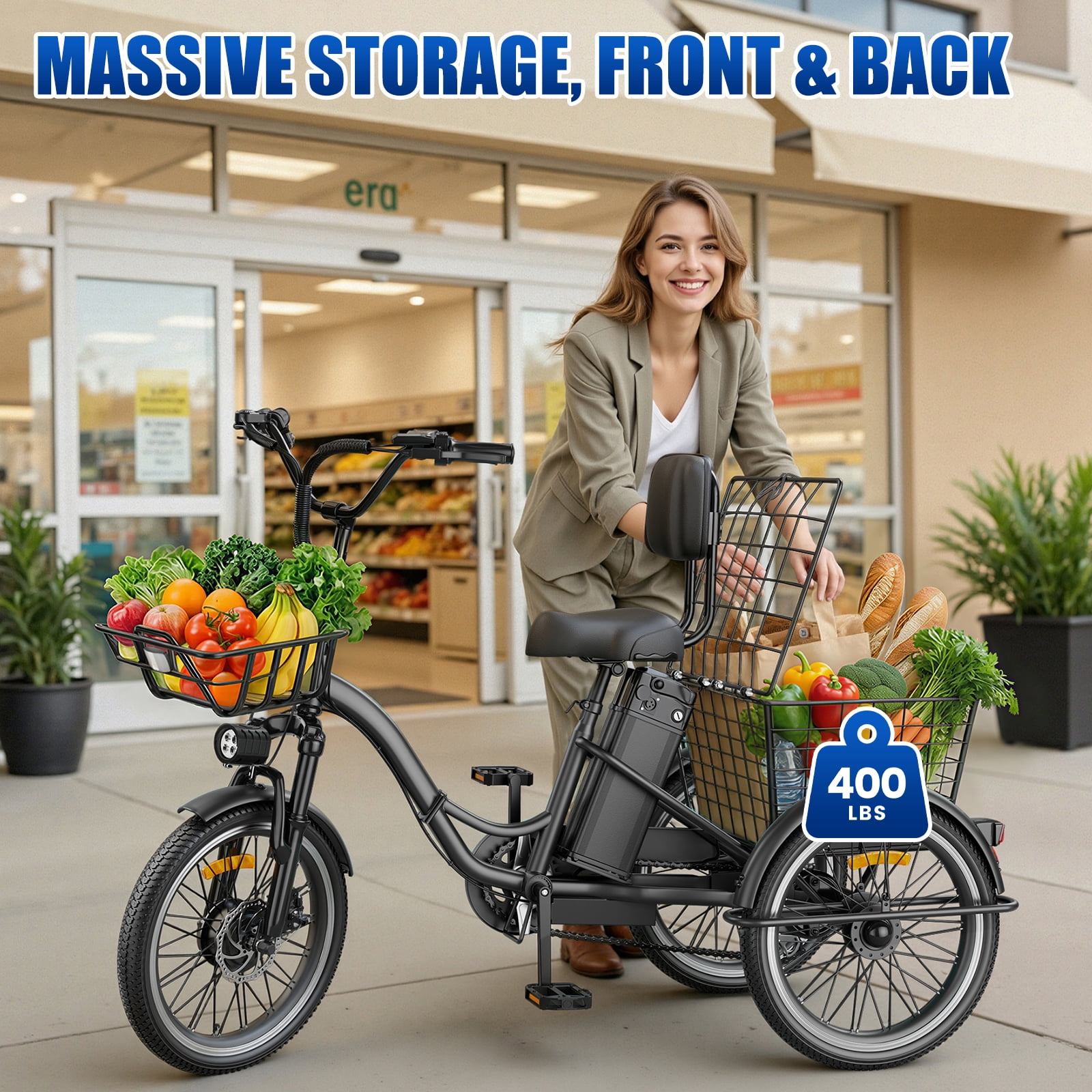 Flycity Electric Tricycle for Adults, Peak 1200W Electric Trike with 48V 15Ah Removable lithium battery, 20" 7 Speeds 3 Wheels Electric Bikes, Black