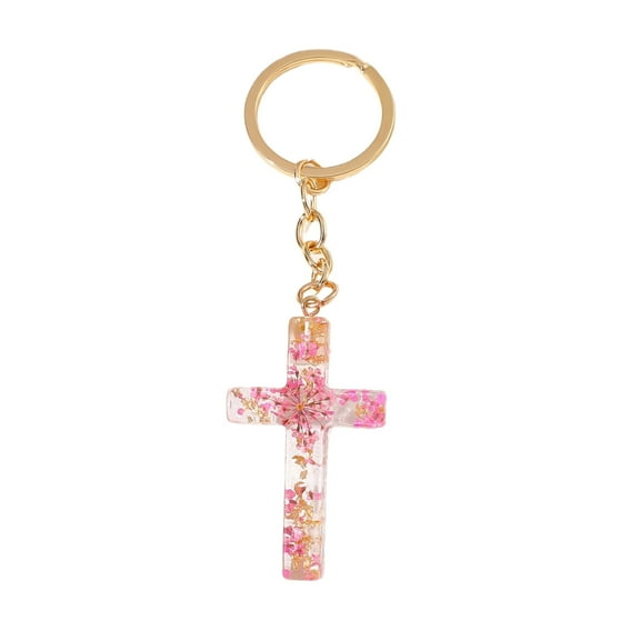 Gierzijia Resin Cross Keychain, Flower Resin Crosses Keyring for Women, Key Ring Accessories Bag Charms