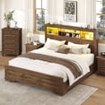 thumbnail image 2 of ANPOO Farmhouse King Size Bed Frame with 51" Tall Headboard & 4 Drawers, King Bed Frame and Headboard with LED Lights & Charging Ports, No Box Spring Needed, Wooden, Rustic Brown, 2 of 12