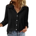 thumbnail image 2 of JGGSPWM Blouse for Women Dressy Long Sleeve Button Down Shirts Business Casual Outfit Lightweight Solid Color Tops Black S, 2 of 5