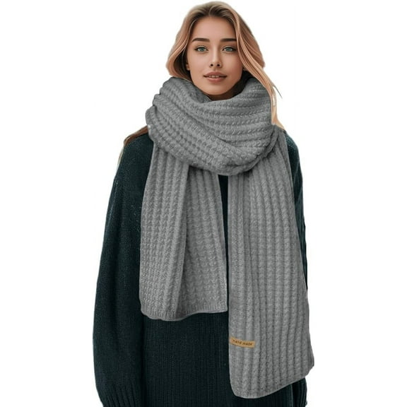 Winter Chunky Knit Scarfs Women's Thick Warm Knit Scarves Soft Long Chunky Knitted Scarf for Outddor Men & Women Grey