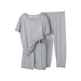 thumbnail image 3 of Feancey 3 Piece Pajama Set for Teen Girls Ice Silk Short Sleeve Top and Shorts Long Pant Lounge Sets Kids Casual Moon Print Sleepwear Outfits Gray 6 Years, 3 of 4