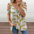thumbnail image 2 of Cute Yellow Banana Womens Summer V Neck Zipper Top Short Sleeve T Shirt Off Shoulder Top Casual Classy Loose Shirts, 2 of 7