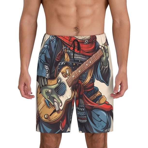 Fotbe Samurai Frog Guitar Pantalones Cortos de Pijama para Hombre, Ropa de Dormir, Pantalones de Pijama Cortos para Hombre-XX-Large