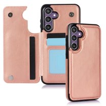 Dteck for Samsung Galaxy S24 FE Case with Card Holder, PU Leather Magnetic Back Flip Case for Galaxy S24 FE Wallet Case for Women,Protective Case Phone Case for Galaxy S24 FE 5G,Rosegold