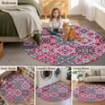 thumbnail image 5 of Vintage Middle Century Round Area Rug 8Ft Washable Large Circle Rugs for Living Room Dorm, Abstract Bohemia Style Aztec Pink Non-Slip Carpet Floor Mats Indoor Outdoor Carpet Runner Home Decor, 5 of 8