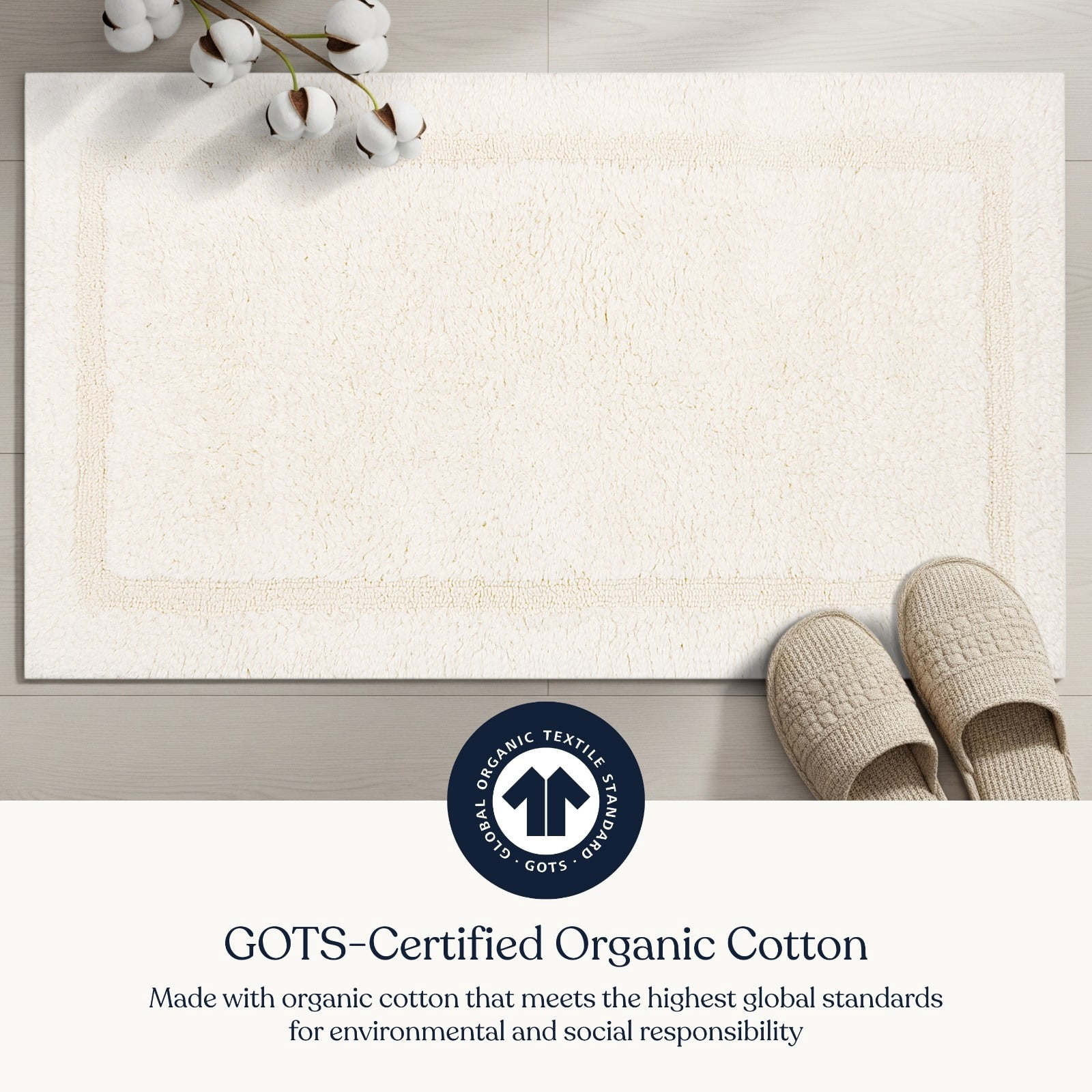 Delara Organic Cotton Reversible Bath Mat – 3000 GSM, GOTS Certified, Ultra-Thick & Super Absorbent | Soft, Plush & Quick-Drying Bathroom Rug