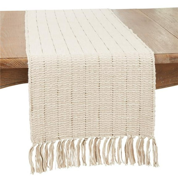 16 x 72 in. Stripe Sophistication Fringe Tassels Oblong Table Runner, Natural