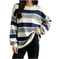 thumbnail image 3 of Tqcoqu Women's Striped Crew Neck Sweatshirt,Long Sleeve Drop Shoulder Loose Casual Pullover Top,2026 Trendy Clothes, 3 of 6