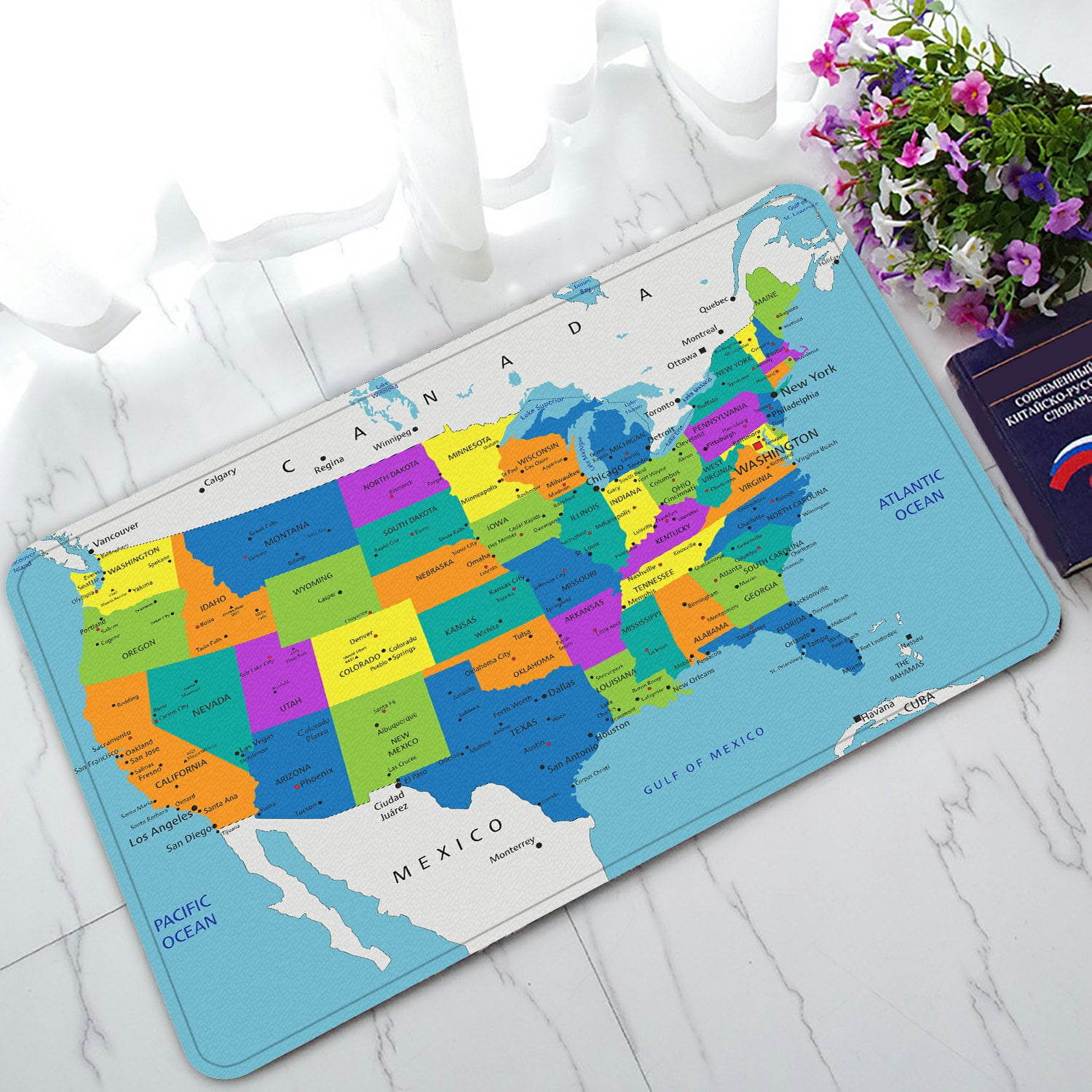 PHFZK Educational Doormat, Colorful United States of America Political Map Doormat Outdoors