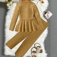 thumbnail image 3 of Pandaie Toddler Girl Fall Winter Clothes Set 2 Piece Long Sleeve Ribbed Knit Tee Wide Leg Pants Outfit Yellow 11-12 Years, 3 of 5
