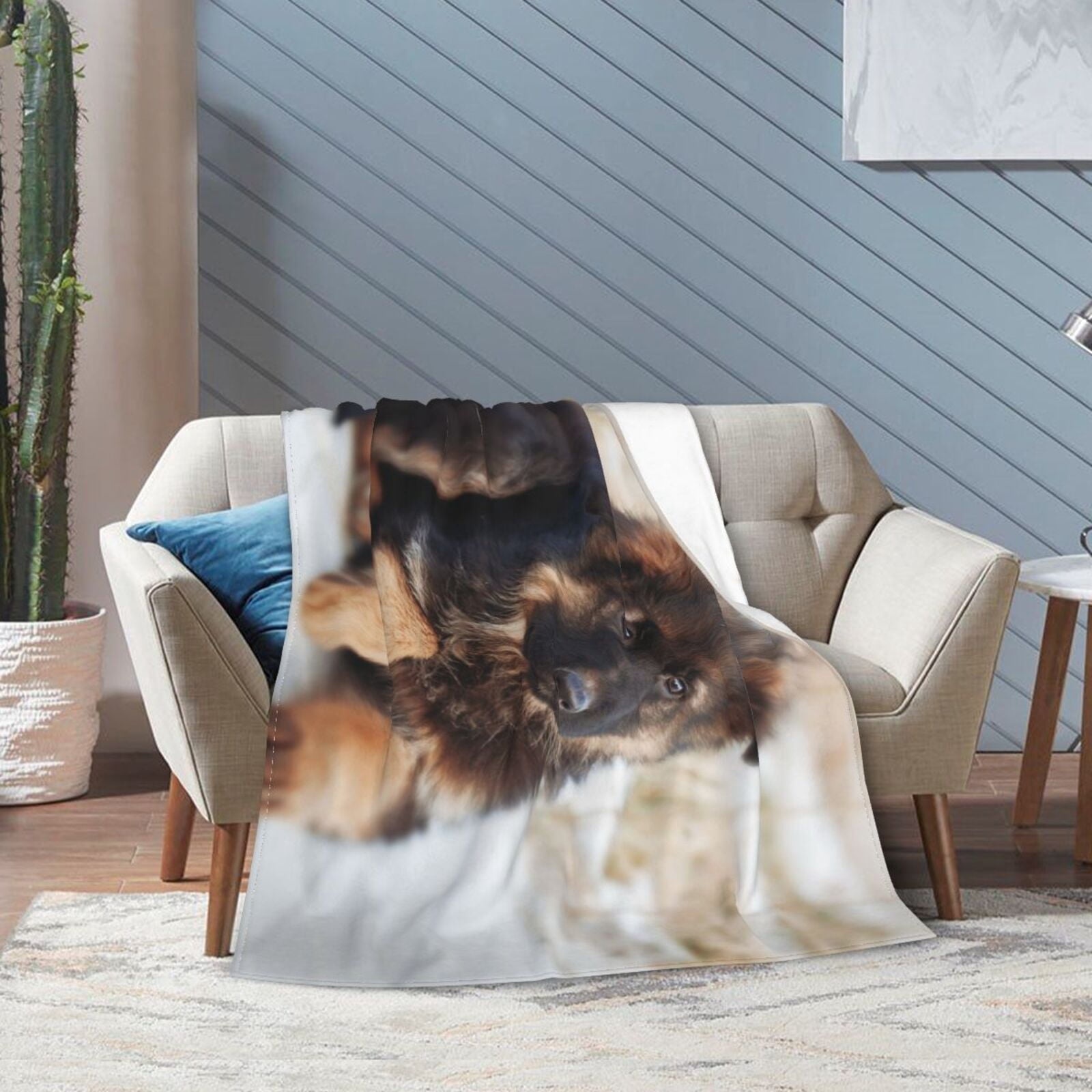 Wijzvio German Shepherd Dog Throw Blanket Soft Fuzzy Fleece Blanket For Couch Bed Living Room Decoration 60"X50"