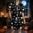 thumbnail image 2 of Tisuna Men'S Halloween Pajamas Set Skeleton Print Short Sleeve Collar Tops And Shorts Sleepwear Set Stylish Theme Party 2 Pieces Bedtime Wear Outfits Size L, 2 of 6