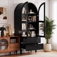 thumbnail image 2 of Walsunny 6-Tier Arched Bookshelf with Glass Door, Wood Display Cabinet Multifunctional Farmhouse Bookcase with Drawers Arch Bookcase Cabinet for Living Room, Black, 2 of 9